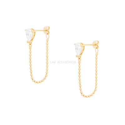 Foto Brinco Prata 925 Gotinha Corrente Bolinhas Ouro