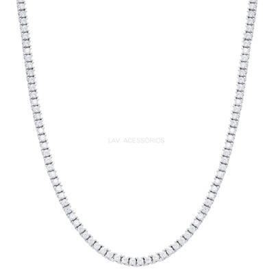 Foto Colar Prata 925 Riviera 4 Garras Moissanites 2,5 mm - 45 cm
