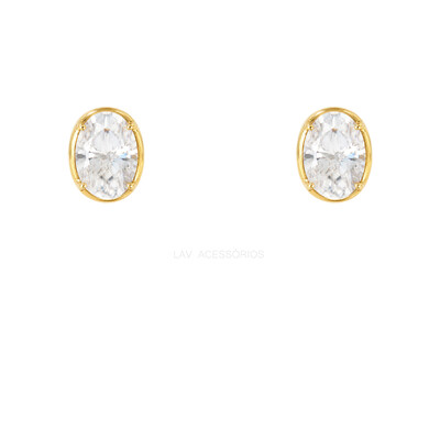 Foto Brinco Prata 925 Solitário Oval Moissanite 6x8 Ouro