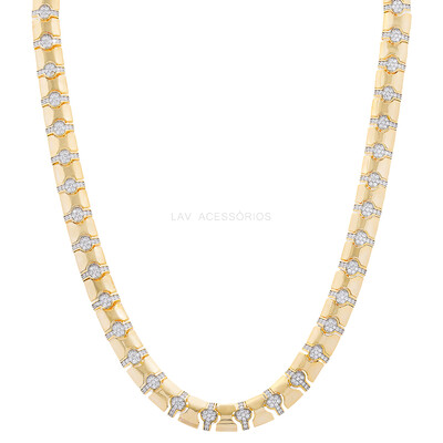 Foto Colar Luxo Gabi Prata 925 Escamas Ouro e Rodio