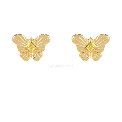 Foto Brinco Prata 925 Borboleta Detalhe Yellow Fancy