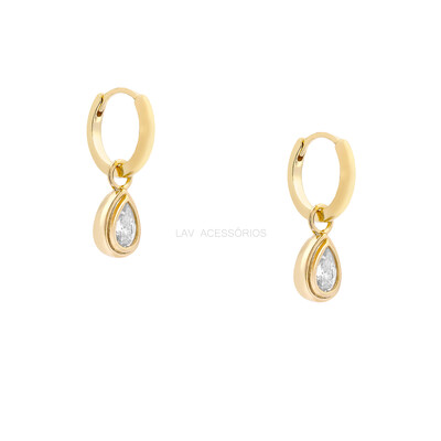 Foto Argolinha Prata 925 Pingente Gota Inglesa Moissanite Ouro