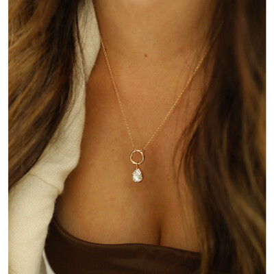 FotoColar Prata 925 Fecho Redondo Gota Moissanite Ouro