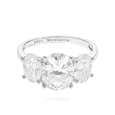 Foto Anel Prata 925 Trio Oval Moissanites