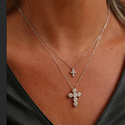 Foto Colar Prata 925 Mini Cruz Moissanites
