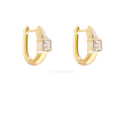 Foto Argola Prata 925 Bold Cravação Inglesa Quadrado Cristal Ouro