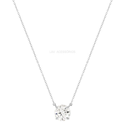Foto Colar Prata 925 Ponto de Luz Moissanite 8 mm