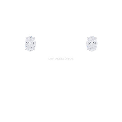 Foto Brinco Prata 925 Soltário Oval Moissanite 4x6 mm