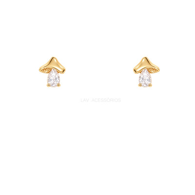Foto Brinco Prata 925 Cogumelo Gota Cristal