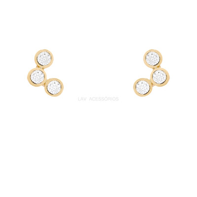 Foto Brinco Prata 925 Ear Cuff 3 Pontos Moissanite Ouro