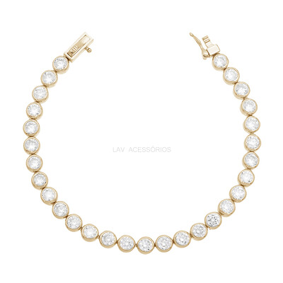 Foto Pulseira Prata 925 Riviera Cravação Inglesa 5 mm Ouro