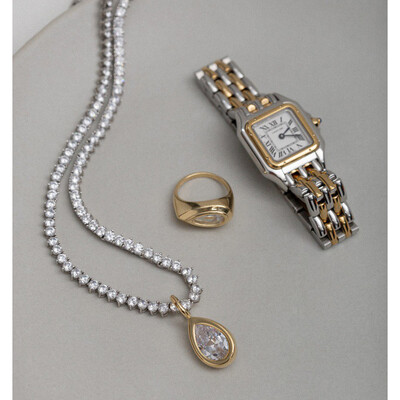 FotoPingente Cravação Inglesa Gota Aloganda Cristal Ouro