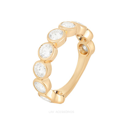 Foto Anel Prata 925 Cravação Inglesa Moissanite Ouro