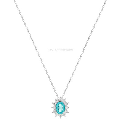Foto Colar Prata 925 Oval Princessa Lab Grown Turmalina e Moissanites