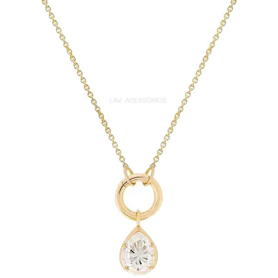 Foto Colar Prata 925 Fecho Redondo Gota Moissanite Ouro