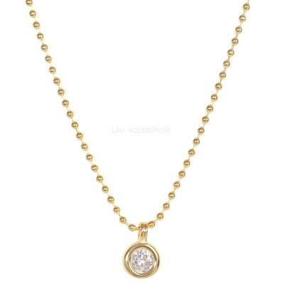 Foto Colar Bolinhas Pingente Redondo Cristal Ouro