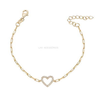 Foto Pulseira Prata 925 Cartier Coração Vazado Ouro