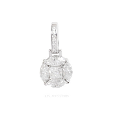 Foto Pingente Prata 925 Ponto Ilusion Facetado Moissanite 10 mm