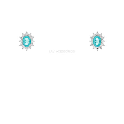 Foto Brinco Prata 925 Oval Princessa Lab Grown Turmalina e Moissanites