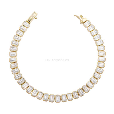 Foto Pulseira Prata 925 Riviera Baguetes Cravação Inglesa Ouro