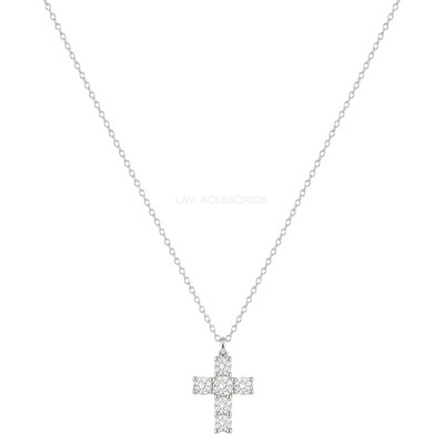 Foto Colar Prata 925 Mini Cruz Moissanites