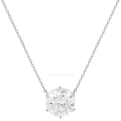 Foto Colar Prata 925 Solitário 6 Garras Moissanite 11 mm