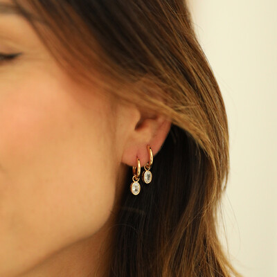 FotoArgolinha Prata 925 Pin Oval Inglesa Cristal Ouro