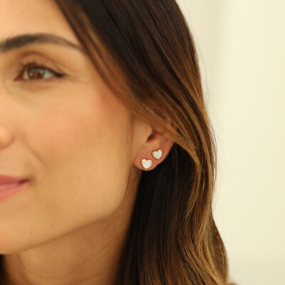 FotoBrinco Prata 925 Coração Cravejado Borda Ouro