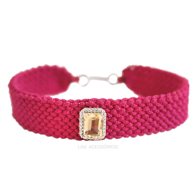 Foto Pulseira Macrame Prata 925 Retângulo Citrino - Pink