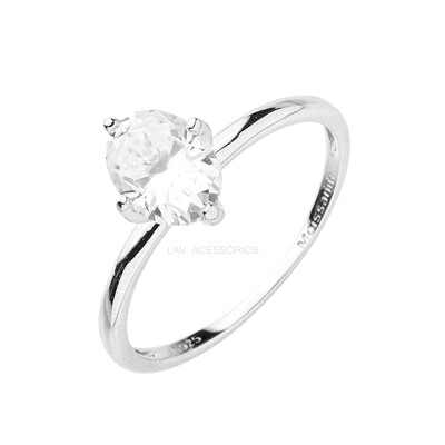Foto Anel Prata 925 Solitário Oval Moissanite 5 mm