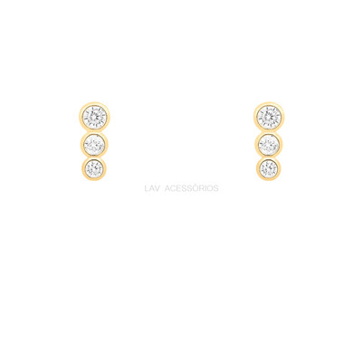 Foto Brinco Prata 925 Cravação Inglesa Trio Pontos de Luz Ouro