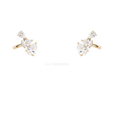 Foto Brinco Prata 925 Mini Cuff Fancy Gotas Ouro