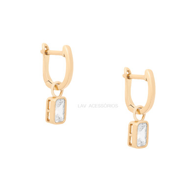 Foto Argolinha Prata 925 Pin Baguete Inglesa Cristal Ouro