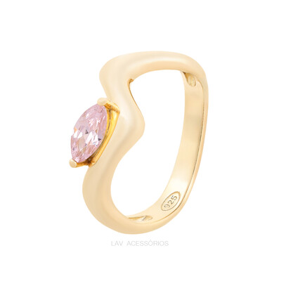 Foto Anel Prata 925 Waves Detalhe Kunzita Ouro