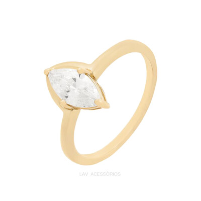 Foto Anel Prata 925 Slim Solitário Navete Ouro