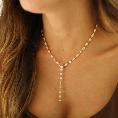 FotoColar Prata 925 Fio Faca Formato Y Cravação Inglesa