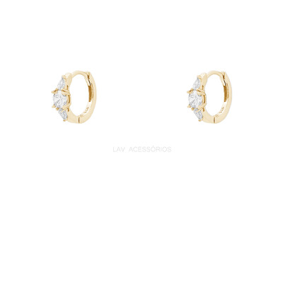 Foto Argolinha Prata 925 Tri Stones Cristal Ouro