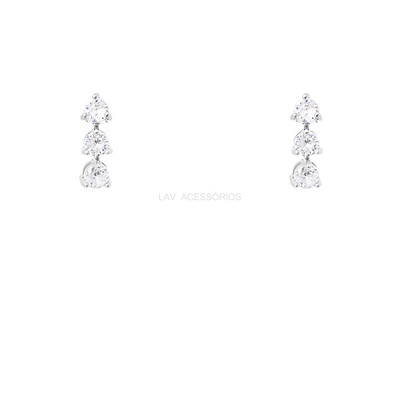 Foto Brinco Prata 925 Trio Pontos de Luz Pendurados