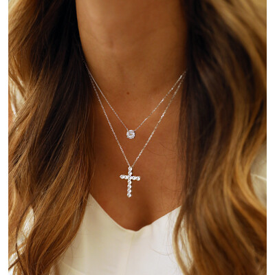 FotoColar Prata 925 Crucifixo Moissanite 3 mm