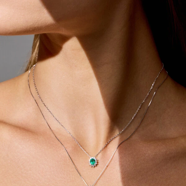 Colar Prata 925 Oval Princessa Lab Grown Turmalina e Moissanites