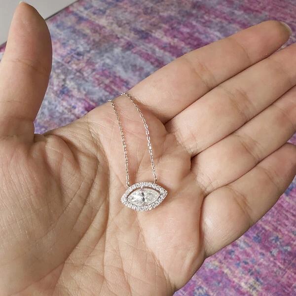 Colar Prata 925 Marquise Moissanite 6x12 mm