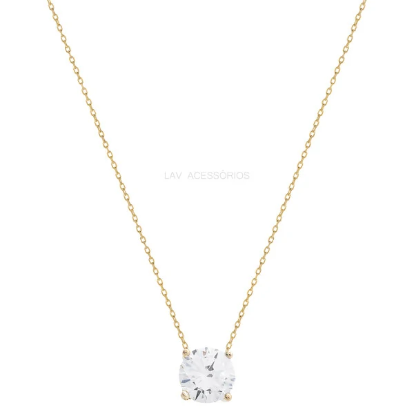 Colar Prata 925 Ponto de Luz Moissanite 8 mm Ouro