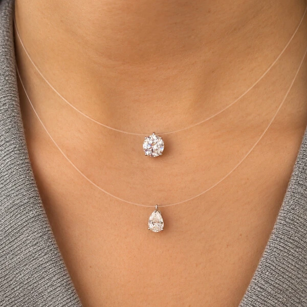 Colar Prata 925 Invisible Gota Moissanite