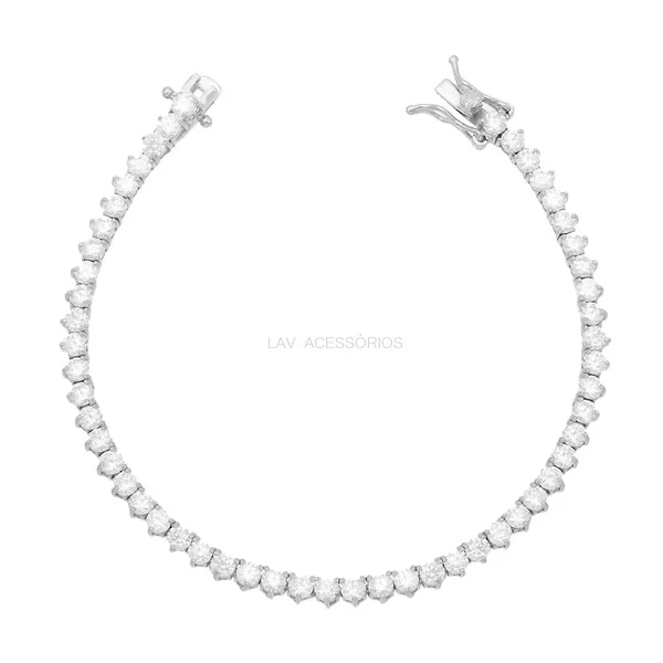 Pulseira Prata 925 Riviera 3 Garras Moissanites 3 mm