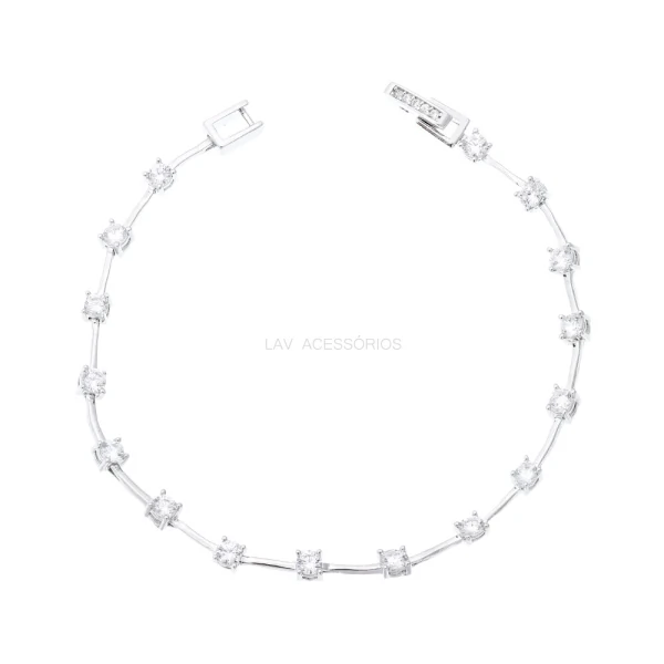 Pulseira Prata 925 Riviera Navete Fio Faca Zirconias 3 mm