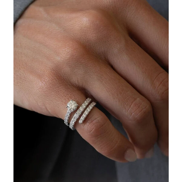 Anel Prata 925 Dedinho Espiral Moissanite