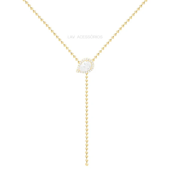 Colar Prata 925 Gravatinha Corrente Bolinhas Gota Ouro