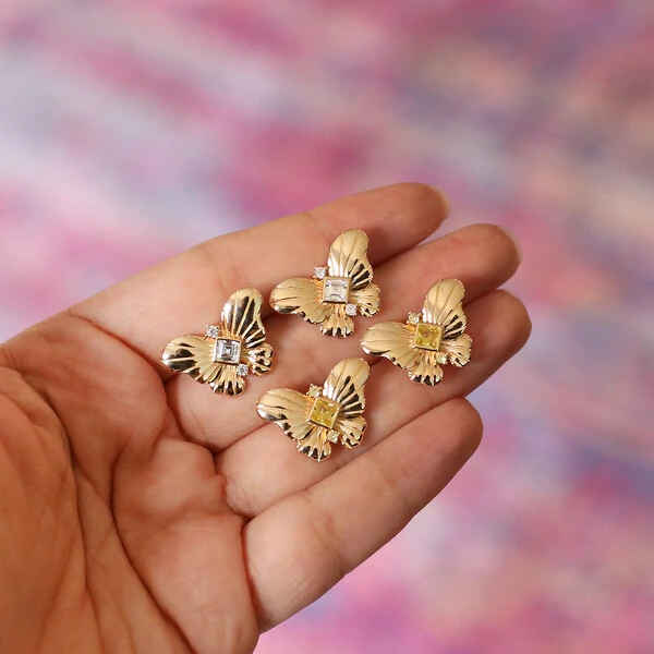 Brinco Prata 925 Borboleta Detalhe Yellow Fancy