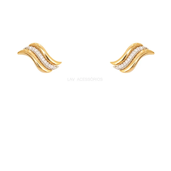 Brinco Waves Gomos Pave Ouro