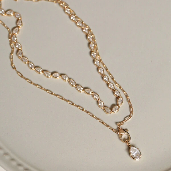 Colar Prata 925 Fecho Mosquetão Gotinha Moissanite Ouro